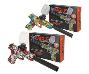 Set of 2x Water Bullet Gel Blaster Toy Guns, Fully Automatic 18-20m Range, Electric Rapid Fire USB Rechargeable, Eco-Friendly Water Based Ammo + 10,000 Rounds Black Urban & Yellow Graffiti