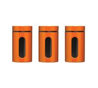 Set Of 3 Storage Canisters Enamel On Steel/Glass, Orange