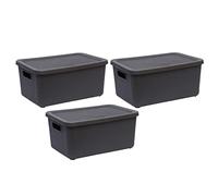 (Set of 3) 14L Litre Multipurpose Utility Plastic Storage Box With Lid & Handles Stackable Basket Container Lidded Storage Decorative Household Organiser Cosmetics Shelves (Bottle Grey)