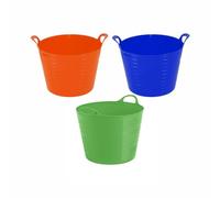 Set of 3-26L Litre Flexi Blue, Lime Green, Orange - Robust Versatile Multipurpose Medium Flexi Tub Garden Home Flexible Plastic Storage Container Bucket Trug Horse Feeder Flex Tub- MADE IN UK