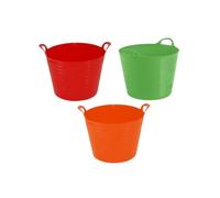 Set of 3-26L Litre Flexi Red, Lime green, Orange - Robust Versatile Multipurpose Medium Flexi Tub Garden Home Flexible Plastic Storage Container Bucket Tub Trug Horse Feeder Flex Tub- MADE IN UK