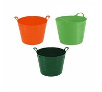 Set of 3-26l Litre Flexi Tub Medium Size Bucket Storage Container Basket Flexible Trug Colourful Planter Rubber Flexi Round Tub For Home Garden MADE IN U.K (Orange, Dark Green & Lime Green)