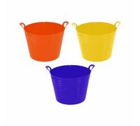 Set of 3-26l Litre Rubber Flexi Strong Bucket Medium Planter Washing Basket Trug Colour Bucket Rubber Flexi Strong Tub For Home Garden MADE IN U.K. (Orange, Yellow & Purple)