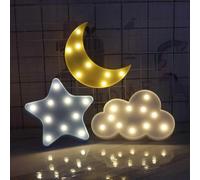 Set of 3 3D LED Night Lights in the shape of a star and a moon