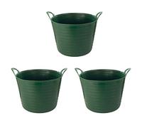 (Set of 3)- 40L/42L Litre Large Robust Flexi Tubs Multipurpose Flexible Rubber Storage Container Buckets Garden Trugs Laundry Basket Polyethylene Flex Tub For Home Gardening - Made in UK (Dark Green)