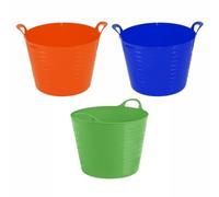 Set of 3-42L Litre Flexi Blue, Lime Green, Orange - Robust Versatile Multipurpose Large Flexi Tub Garden Home Flexible Plastic Storage Container Bucket Tub Trug Horse Feeder Flex Tub- MADE IN UK