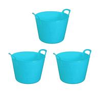 (Set of 3)- 42L Litre Large Robust Flexi Tubs Multipurpose Flexible Rubber Storage Container Buckets Garden Trugs Laundry Basket Polyethylene Flex Tub For Home Gardening Toys -Made in UK (Sky Blue)