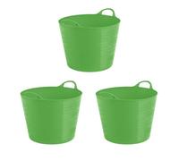 (Set of 3) 42L Litre Large Robust Versatile Multi-Purpose Flexible Storage Container Bucket, Tub Trugs, Horse Feeder, Garden Tub, Flexi Tub (Lime Green)