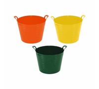 Set of 3- 42l Litre Planter Flexi Tub Large Storage Container Trug Flexible Plastic Bucket Rubber Flexi Round Flower Pots For Home Garden Planter MADE IN U.K.(Orange, Yellow & Dark Green)