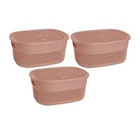(Set of 3) 4L Litre Multipurpose Plastic Storage Basket with Lid & Handles Stackable Canvas Storage box Handy Basket Storage Container for Kitchen Bathroom Kids Toys Nursery Shelves Cupboards (Pink)