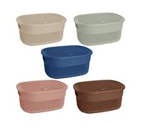 Set of 3-4L Litre Small Oval Basket with Lid Stackable Utility Storage box Handy Hamper Basket Plastic Storage Containers for Bathroom Kids Toys Nursery Shelves Kitchen (Random)