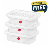 [Pack of 5] 4L Plastic Crystal Clear Storage Boxes with Lids Stackable Container