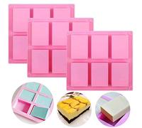 Set of 3, 6 Cavities DIY Handmade Soap Moulds - Cake Pan Molds for Baking, Biscuit Chocolate Mold, Silicone Soap Bar Mold for Homemade Craft, Ice Cube Tray, Pink
