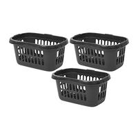 (Set of 3) 60L Litre Large High-Grade Plastic Hipster Laundry Basket Storage Clothes Washing Basket Laundry Hamper Basket Organiser For Bathroom Laundry Room Kids Nursery (Midnight Greyish)