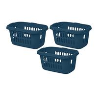 (Set of 3) 60L Litre Large High-Grade Plastic Hipster Laundry Basket Storage Clothes Washing Basket Laundry Hamper Basket Organiser For Bathroom Laundry Room Kids Nursery (Navy)