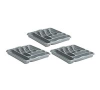 (Set of 3) 7 Compartment Cutlery Tray Kitchen Drawer Organiser Utensil Tray Flatware & Silverware Holder High Grade Durable Plastic Compact Storage Caddy Tidy Spoons Forks Knive (Silver)