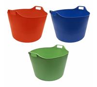 Set of 3-75 Litre Flexi Tub Extra Large Rubber Storage Container Washing Basket Trug Flexible Colour Bucket Flexi Large Round bucket (Lime Green, Orange & Blue) MADE IN U.K.