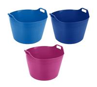 Set of 3-75l Litre Flexi Tubs Extra Large Planter Rubber Storage Containers - Washing Basket Trugs - Flexible Large Flexi Strong Buckets For Home, Garden (Blue, Pink & Sky Blue)