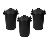 (Set Of 3) 80L Black Extra Large Heavy Duty Dustbin with Lockable Lid - Durable Plastic Kitchen & Office Rubbish Bin - Ideal for Home, Commercial & Animal Feed, Outdoor Use Waste Disposal Bin