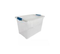 Set Of 3 80L Clear Plastic Storage Boxes With Blue Clip Lids Durable, Spacious And Stackable Storage Solution