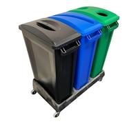 Set of 3 87 Litre Containers in Black, Green and Blue complete with a Triple Dolly by Chabrias Ltd