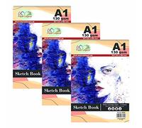 [Set of 3] A1 Artists Large Sketch Pad Spiral Bound Sketch Book 130 GSM Durable Acid Free Sketching Drawing Paper 15 Sheets Art Book for Children's Adults Writing Painting Doodling Studio School Home
