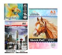 [Set of 3] - A3 + A4 + A5 Sketch Pads Spiral Bound 130 GSM White Cartridge Paper- Sketch Book for Artists Beginners | Studio School Home.