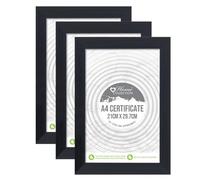 (Set of 3) A4 Black Picture Frames Photo Frame Set MDF Wood With Real Glass Front 21 x 29.7 cm Photo Frames Certificate Frame Art Print Poster Frame Wall-Mountable & Freestanding For Office Home