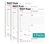 Set of 3 A4 Note Pads for Daily Planner, Detachable Note Pad, Organizer with To Do Lists, Calendar, Appointments, Productivity Tracker, 50 Undated Sheets, 150