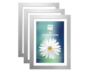 (Set of 3) A4 Silver Picture Frames Photo Frame Set MDF Wood With Real Glass Front 21 x 29.7 cm Photo Frames Certificate Frame Art Print Poster Frame Wall-Mountable & Freestanding For Office Home