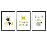Set of 3 A4 Size Prints, Be Happy, Believe In Yourself, Just Be You, Nursery Wall Art, Nursery Decor, Kids Room Decor, Children Prints, Baby Gift