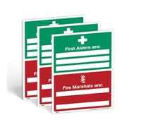 Set of 3 - A5 First Aid and Fire Marshal Signs - 1mm Rigid Plastic Safety Signs for Workplace Emergency Awareness, Compliance, and Safety Preparedness (Pack of 3: A5-210 x 148mm)