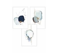 Set of 3 Abstract Blue Winter Moods Angel Art Posters ARTZE Light Blue W42cm x H59cm