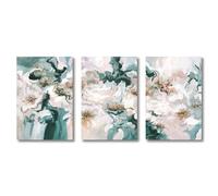 Set of 3 Abstract Green Pink Flowers Poster Wall Art Canvas Painting Print Still Life Pictures for Living Room Kitchen Office Bedroom Home Decor-50 * 70cm/(20 * 27inch) No Frame