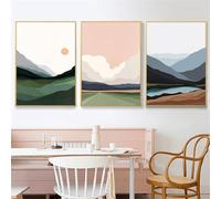 Set of 3-Abstract Nature Landscape Mountain Lake Sun Cloud Canvas Paintings Wall Art Print Poster Picture Living Office Room Interior Home Decor-40x50cm (No Frame)