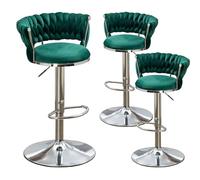 Set of 3 Adjuble Swivel Velvet Bar Stools, Modern Counter Height Chairs with Woven Back, Upholstered Dining Chairs for Kitchen Island, Cafe, Pub, Farmhouse Decor