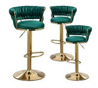 Set of 3 Adjuble Velvet Bar Stools, Modern Counter Height Chairs with Woven Back, Upholstered Dining Bar Seats for Kitchen Island, Cafe, Pub, Farmhouse Decor