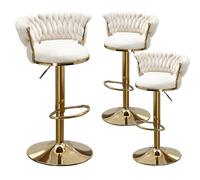 Set of 3 Adjuble Velvet Swivel Bar Stools, Modern Counter Height Dining Chairs with Woven Bac, Upholstered Bar Chairs for Kitchen Island, Cafe, Pub, Farmhouse