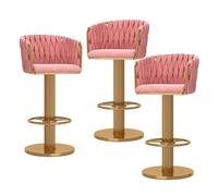 Set of 3 Adjustable Gold Velvet Bar Stools - Modern Swivel Counter Chairs with Back for Kitchen, Home, Island & Bar - Chic Woven Design for Dining & Entertaining