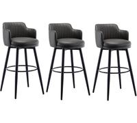 Set of 3 Adjustable Height Bar Stools with Low Back 66cm Swivel Island Chairs for Kitchen Dark Gray Modern Design Perfect for Home or Commercial Use.