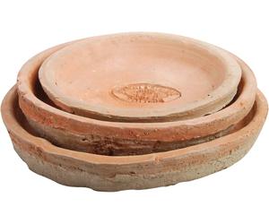Set of 3 Aged Terracotta Round Plant Saucers 14cm x 14cm x 2cm Rustic Brown