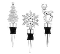 Set of 3 Alloy Christmas Wine Stoppers - Reusable Stag, Tree & Snowflake Bottle Stoppers Novelty Wine Stopper Gift for Holiday Decor, Party Favors,Silver