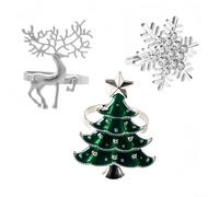 Set of 3 Alloy Napkin Rings with Christmas Tree Motif, Designed for Dining Table Decoration and Use in Various Festive Settings Christmas
