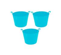 [SET OF 3] - Amazing Bright Colour 26L Litre Small Flexi Tub Robust Polyethylene Flexi Tubs Multipurpose Flexible Toys Bucket, Laundry Basket Ideal For Home & Gardening (SKY BLUE)