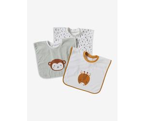 Set of 3 Animals Bibs, Easy to Put On ecru