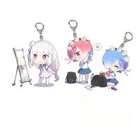 Set of 3 Anime Re Zero Emilia Rem Key Rings Charming Kawaii Gift for Anime Fans (Multi-Colour)