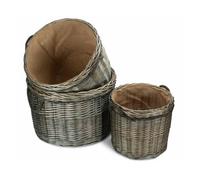 Set of 3 Antique Wash Round Storage Log Basket