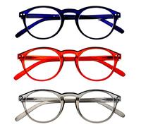 Set of 3 Arezzo Unisex Reading Glasses with Premium Quality Clear Lenses, Shiny Finishing (+1.50, Blue-Amber-Grey)