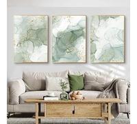 Set of 3 Art Prints,Abstract Golden Green Marble Texture Posters Print Picutres Nordic Modern Wall Art Canvas Painting Living Room Kitchen Home Decoration-30 * 40cm/(12 * 16inch) No Frame