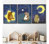 Set of 3 Art Prints,Cartoon Animals Nordic Poster Little Bear Night Sky Moon Star Prints Wall Art Canvas Painting Wall Pictures Kids Bedroom Gallery Room Decor-30 * 40cm/(12 * 16inch) No Frame